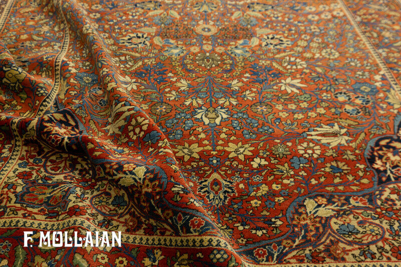 Antique Persian Kashan (Mohtasham) Soft-Rust Rug n°:60893843